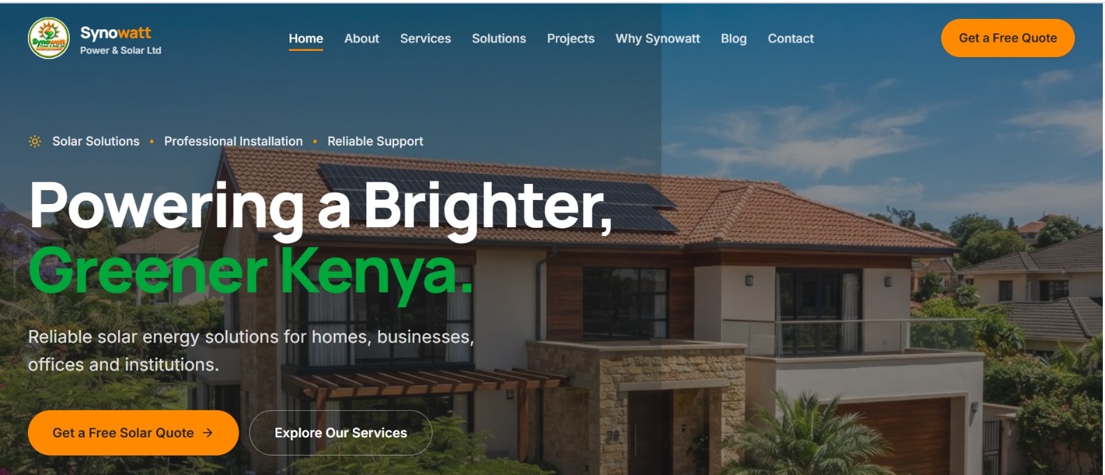 Screenshot of the Synowatt Power & Solar Ltd website
